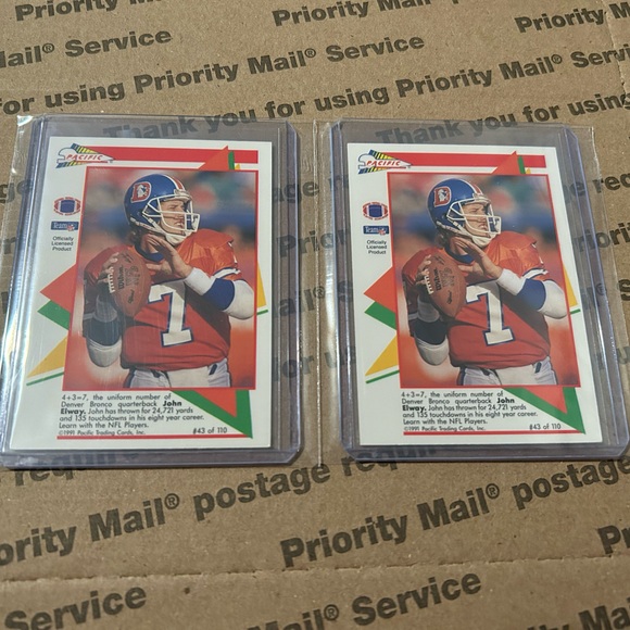 (x2) John Elway ‘91 Pacific Cards No. 43 of 110 - Picture 1 of 8